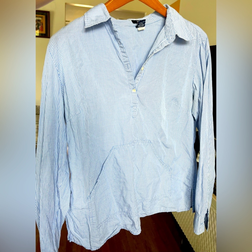 Blue Gingham Long-Sleeve Button-Up Shirt